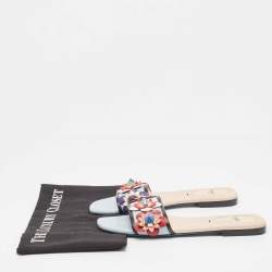 Pre Owned Fendi Multicolor Leather Flowerland Flat Slides Size 37 