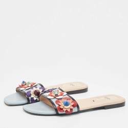 Pre Owned Fendi Multicolor Leather Flowerland Flat Slides Size 37 