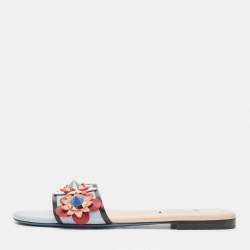 Pre Owned Fendi Multicolor Leather Flowerland Flat Slides Size 37 