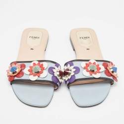 Pre Owned Fendi Multicolor Leather Flowerland Flat Slides Size 37 