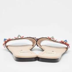 Pre Owned Fendi Multicolor Leather Flowerland Flat Slides Size 37 