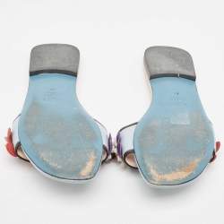 Pre Owned Fendi Multicolor Leather Flowerland Flat Slides Size 37 