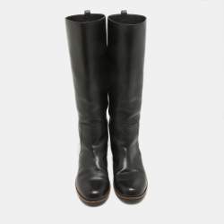 Pre Owned Fendi Black Leather Knee Length Boots Size 39