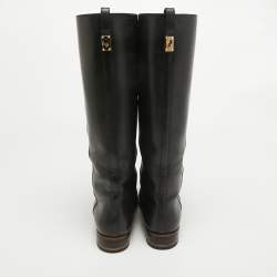Pre Owned Fendi Black Leather Knee Length Boots Size 39