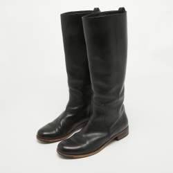 Pre Owned Fendi Black Leather Knee Length Boots Size 39