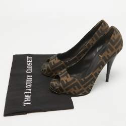 Fendi Brown Zucca Canvas Open Toe Pumps Size 39.5