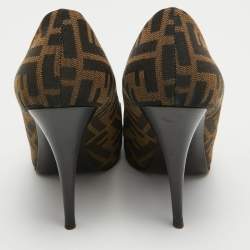 Fendi Brown Zucca Canvas Open Toe Pumps Size 39.5