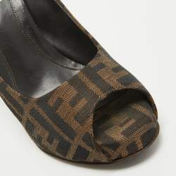 Fendi Brown Zucca Canvas Open Toe Pumps Size 39.5