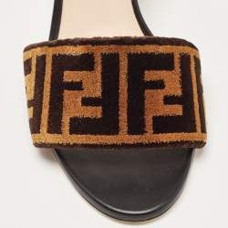 Pre Owned Fendi Brown/Beige Zucca Velvet Slide Sandals Size 39.5