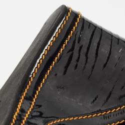 Pre Owned Fendi Black/Gold Patent Wedge Ankle Strap Sandals Size 40