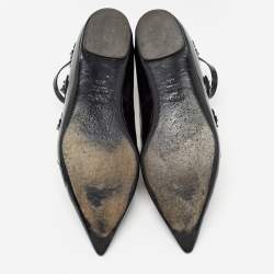 Pre Owned Fendi Black Patent Flowerland  Ballet Flats Size 39.5