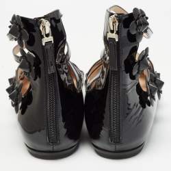 Pre Owned Fendi Black Patent Flowerland  Ballet Flats Size 39.5