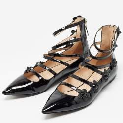 Pre Owned Fendi Black Patent Flowerland  Ballet Flats Size 39.5