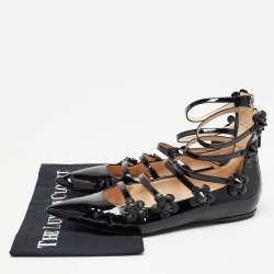 Pre Owned Fendi Black Patent Flowerland  Ballet Flats Size 39.5