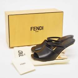 Pre Owned Fendi Black Leather Fendi First Slide Sandals Size 37