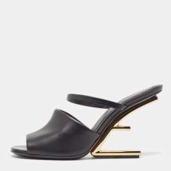 Fendi Black Leather Fendi First Slide Sandals Size 37
