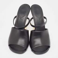 Pre Owned Fendi Black Leather Fendi First Slide Sandals Size 37