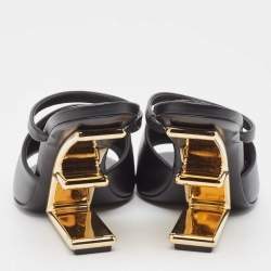 Pre Owned Fendi Black Leather Fendi First Slide Sandals Size 37