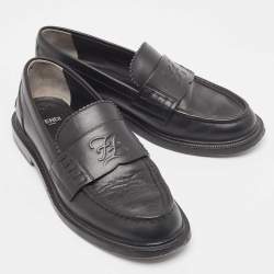 Fendi Black Leather Slip On Loafers Size 36