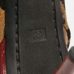 Pre Owned Fendi Red/Brown Patent and Canvas Slingback Pumps Size 38 