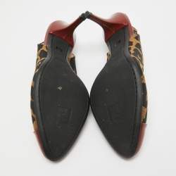 Pre Owned Fendi Red/Brown Patent and Canvas Slingback Pumps Size 38 