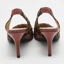 Pre Owned Fendi Red/Brown Patent and Canvas Slingback Pumps Size 38 