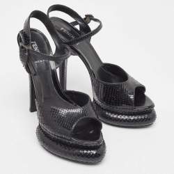 Fendi Black Python Bubble Platform Ankle Strap Sandals Size 38.5