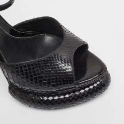Fendi Black Python Bubble Platform Ankle Strap Sandals Size 38.5
