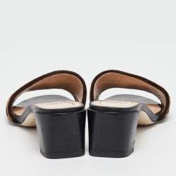 Pre Owned Fendi Brown/Black FF Velvet and Leather Slide Sandals Size 36.5