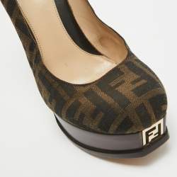 Pre Owned Fendi Brown Zucca Canvas Fendista Platform Pumps Size 39