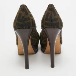 Pre Owned Fendi Brown Zucca Canvas Fendista Platform Pumps Size 39