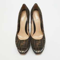 Pre Owned Fendi Brown Zucca Canvas Fendista Platform Pumps Size 39