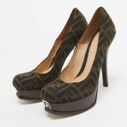 Pre Owned Fendi Brown Zucca Canvas Fendista Platform Pumps Size 39