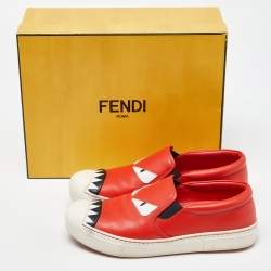 Fendi Tri Color Leather Monster Slip On Sneakers Size 38.5