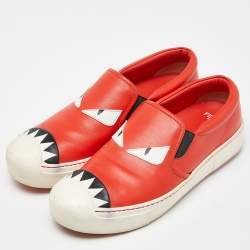 Fendi Tri Color Leather Monster Slip On Sneakers Size 38.5