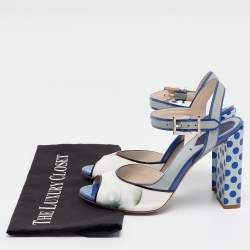 Pre Owned Fendi Tricolor Floral Print Ombre Leather and Patent Ankle Strap Sandals Size 38