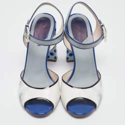 Pre Owned Fendi Tricolor Floral Print Ombre Leather and Patent Ankle Strap Sandals Size 38