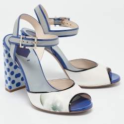 Pre Owned Fendi Tricolor Floral Print Ombre Leather and Patent Ankle Strap Sandals Size 38