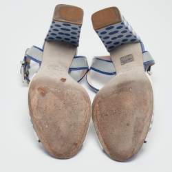 Pre Owned Fendi Tricolor Floral Print Ombre Leather and Patent Ankle Strap Sandals Size 38