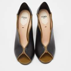 Pre Owned Fendi Black Leather Scallop Lined Peep Toe Sandals Size 36