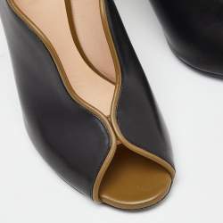 Pre Owned Fendi Black Leather Scallop Lined Peep Toe Sandals Size 36