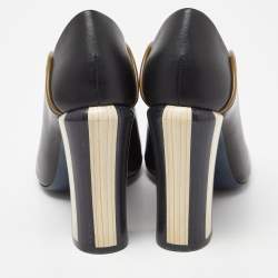 Pre Owned Fendi Black Leather Scallop Lined Peep Toe Sandals Size 36