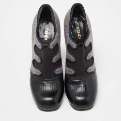 Pre Owned Fendi Multicolor Patent Leather and Wool Booties Size 37.5