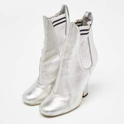 Fendi Silver Leather Marie Antoinette Ankle Boots Size 37