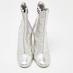 Fendi Silver Leather Marie Antoinette Ankle Boots Size 37