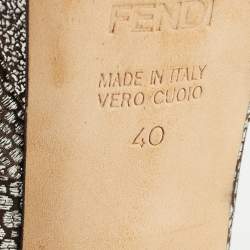 Fendi Silver/Grey Brocade Fabric and Suede Bow Open Toe Platform Pumps Size 40