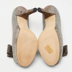 Fendi Silver/Grey Brocade Fabric and Suede Bow Open Toe Platform Pumps Size 40