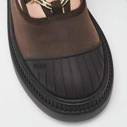 Pre Owned Fendi Pink/Brown Satin and Nylon Combat Boots Size 40