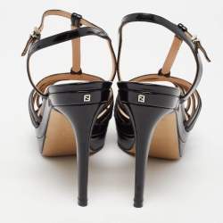 Fendi Black Patent Leather Strappy T-Bar Platform Sandals Size 38