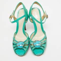 Fendi Turquoise Snake Embossed Slingback Platform Sandals Size 37